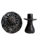 Pierced Flower Pattern Lamp with Stand, Oaxaca Black Clay