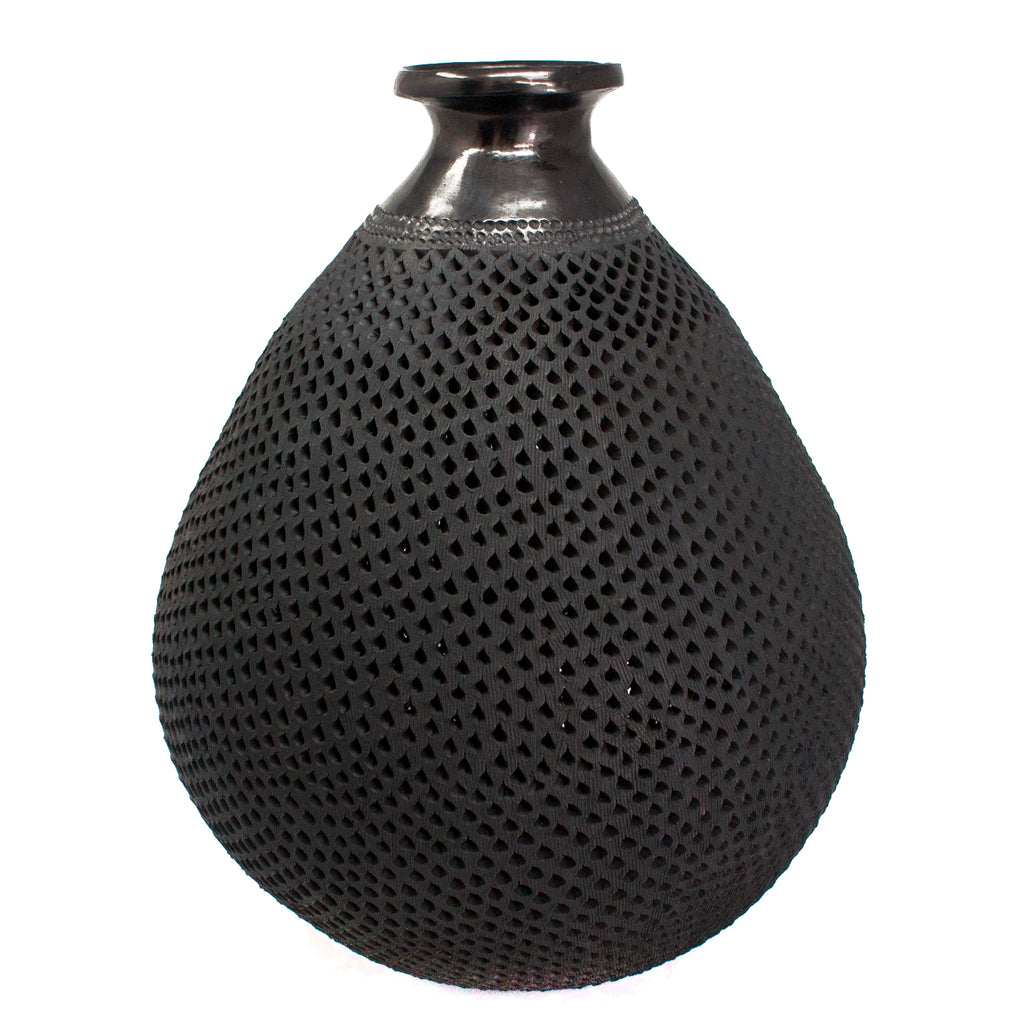Textured and Pierced Drop Large Mezcalero, Oaxaca Black Clay