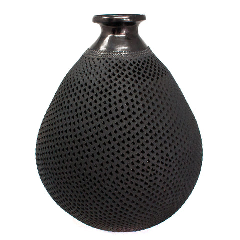 Textured and Pierced Drop Large Mezcalero, Oaxaca Black Clay