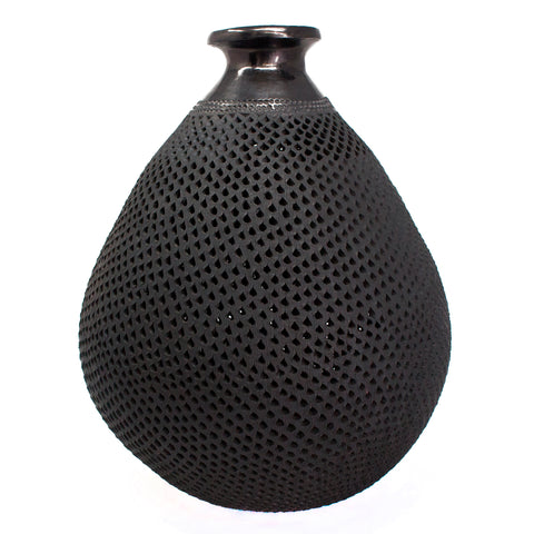 Textured and Pierced Drop Large Mezcalero, Oaxaca Black Clay
