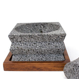 Small squared wavy carving Molcajete, Basalt Stone