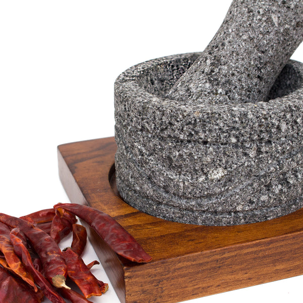 Traditional Basalt Mortar and Pestle from Mexico, 'Taste of Tradition