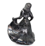 Mixteca Woman with Flower Covered Skirt Sculpture, Oaxaca Black Clay