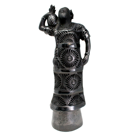 Tuxtepec Woman with Braid Carrying a Pineapple, Oaxaca Black Clay