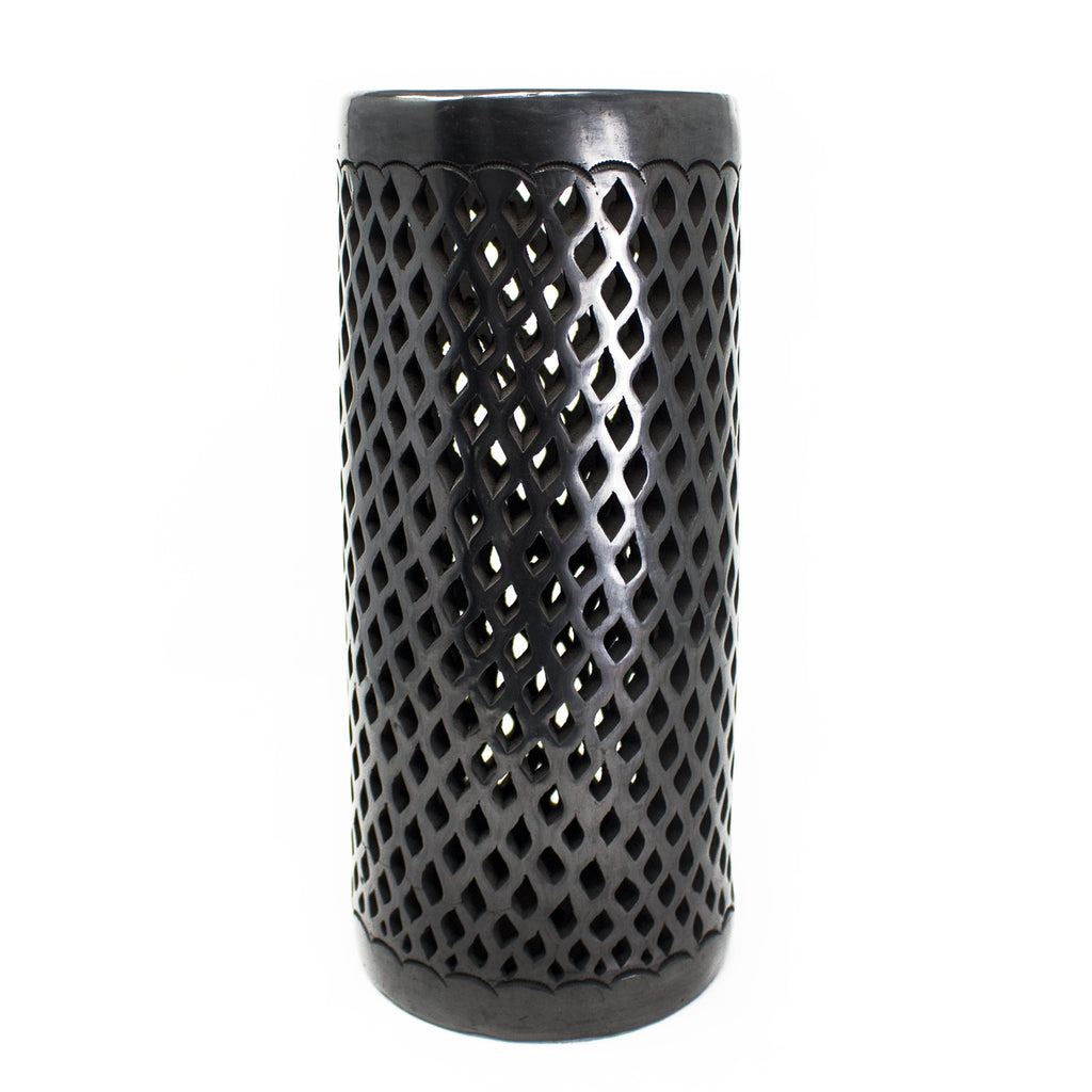 Tube Shaped and Textured Diamond Pattern Lamp Screen, Oaxaca Black Clay