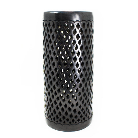 Tube Shaped and Textured Diamond Pattern Lamp Screen, Oaxaca Black Clay
