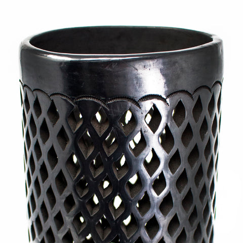 Tube Shaped and Textured Diamond Pattern Lamp Screen, Oaxaca Black Clay