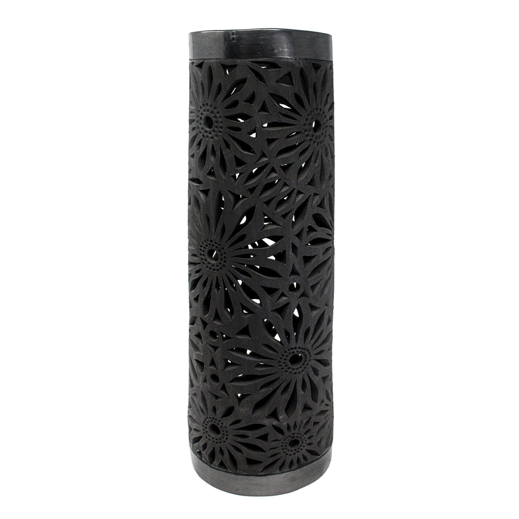 Tube Shaped and Textured Flower Lamp Screen, Oaxaca Black Clay