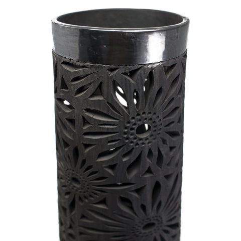 Tube Shaped and Textured Flower Lamp Screen, Oaxaca Black Clay