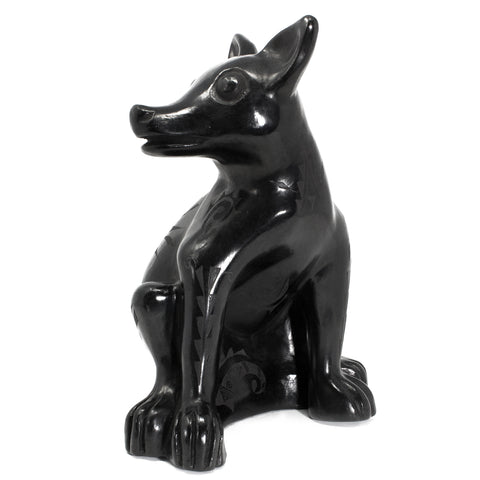 Sitting Coyote Dog, Scribed Black Clay