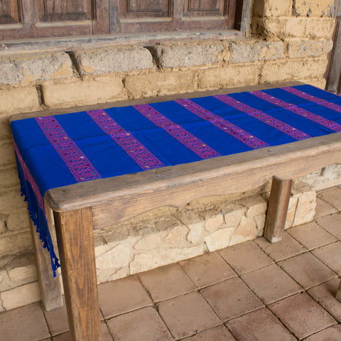 Blue & Pink Stripes Table Runner, Backstrap Weaving