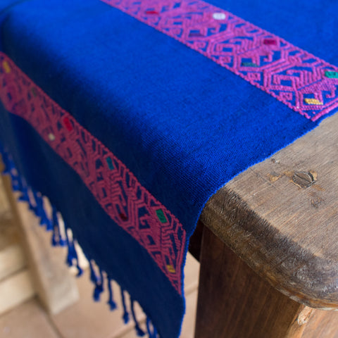 Blue & Pink Stripes Table Runner, Backstrap Weaving