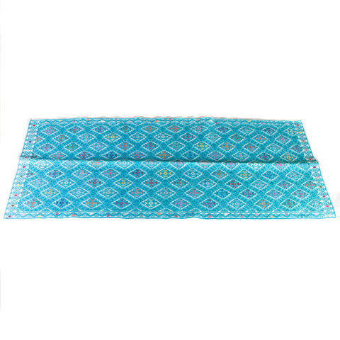 Cyan-Multicolor Table Runner, Backstrap Weaving