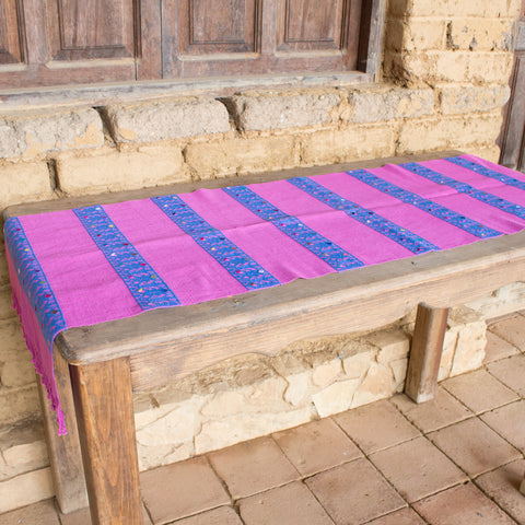 Pink & Blue Stripes Table Runner, Backstrap Weaving