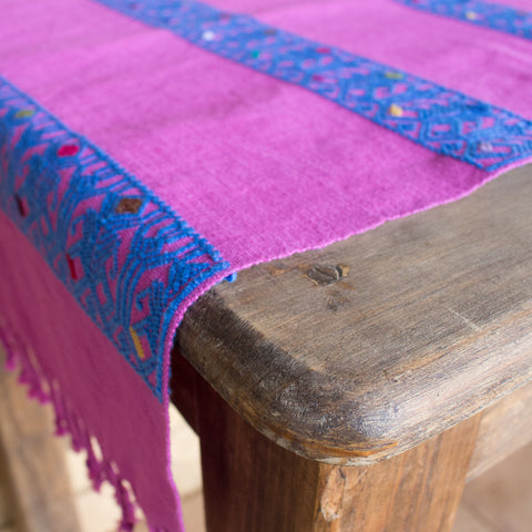 Pink & Blue Stripes Table Runner, Backstrap Weaving