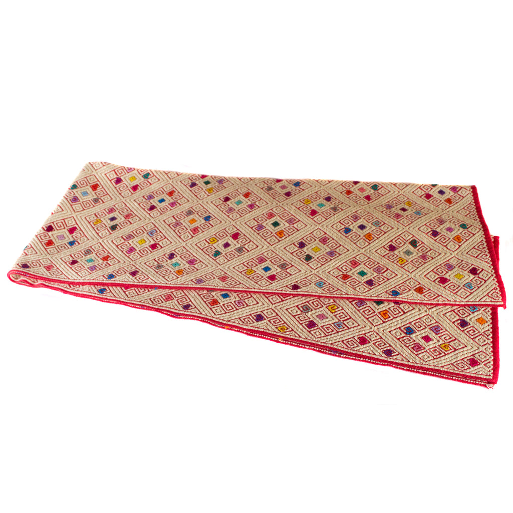 White & Red Table Runner, Backstrap Weaving