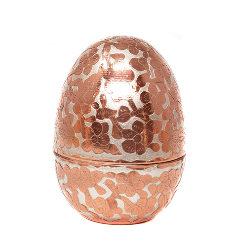 Silver Engraved Egg Shaped Jewelry Case, Copper
