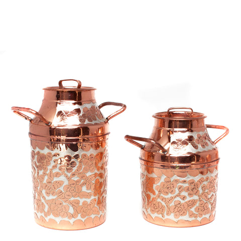 Silver Engraved Copper Milk Jugs, Copper