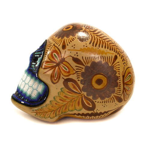 Sun and Flowers Skull, Beads Art + Canelo Clay