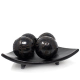 Triangular Fruit Platter with Four Balls, Scribed Black Clay