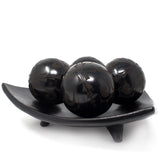 Triangular Fruit Platter with Four Balls, Scribed Black Clay