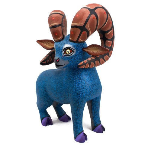 Blue Ram with Brown Horns Alebrije, Copal Wood