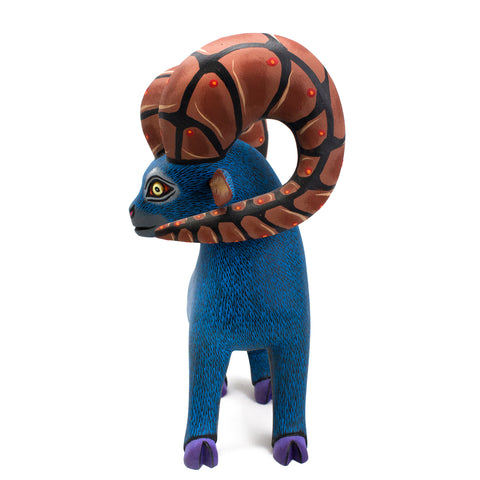 Blue Ram with Brown Horns Alebrije, Copal Wood