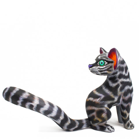 Gray and Black Cat Alebrije, Copal Wood