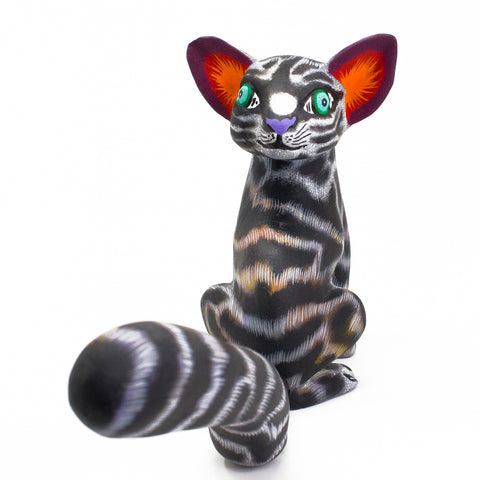 Gray and Black Cat Alebrije, Copal Wood