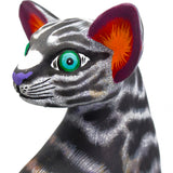 Gray and Black Cat Alebrije, Copal Wood