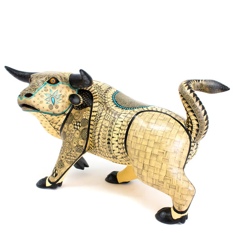 Yellow and Teal Bull Alebrije, Copal Wood