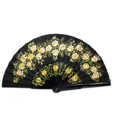 Large Black Hand Fan with Golden Flowers, Laca