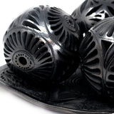 Three Pierced Spheres Tray, Oaxaca Black Clay