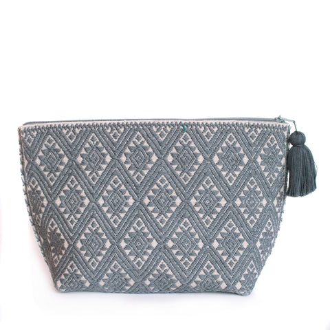 Double View Gray/White Cosmetics Bag, Backstrap Loom