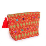 Orange/Green Cosmetics Bag,  Backstrap Loom