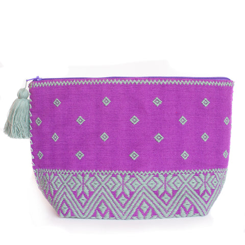 Double View Purple/Mint Cosmetics Bag, Backstrap Loom