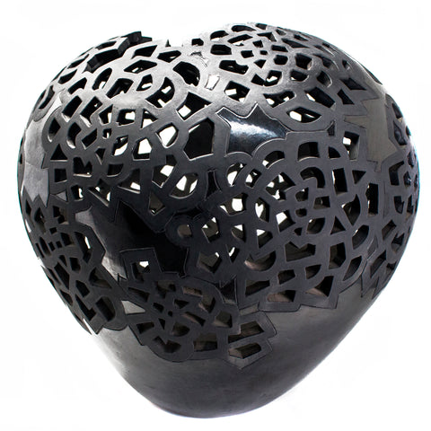 Large Spiderweb Pattern Gloss and Matte Sphere, Oaxaca Black Clay