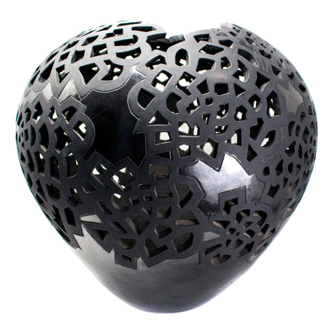 Large Spiderweb Pattern Gloss and Matte Sphere, Oaxaca Black Clay