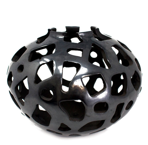 Geometric Shaped Holes Sphere, Oaxaca Black Clay