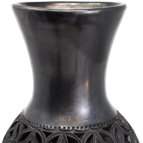 Geometric Pattern Pierced Flower Pot, Oaxaca Black Clay