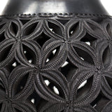 Geometric Pattern Pierced Flower Pot, Oaxaca Black Clay