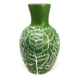 Elongated Wide Mouthed White/Green Vase, Burnished Clay