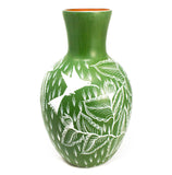 Elongated Wide Mouthed White/Green Vase, Burnished Clay