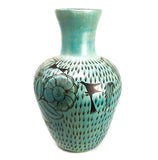 Elongated Wide Mouthed Green/Black Vase, Burnished Clay