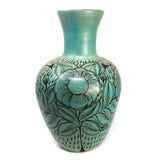 Elongated Wide Mouthed Green/Black Vase, Burnished Clay