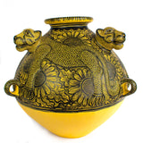 Three Jaguar & Sunflowers Vase, Chiapas Pottery