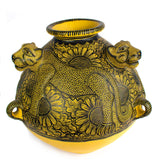 Three Jaguar & Sunflowers Vase, Chiapas Pottery