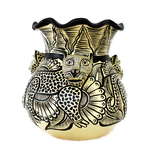 Wide Mouthed Three Jaguar Vase, Chiapas Pottery