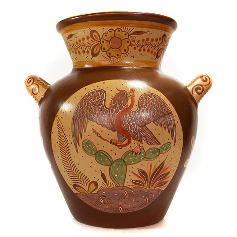 Fishes and Nahuales Eagle Vase, Canelo Clay