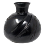 Medium-sized, Two Half-moons Ball Shaped Jug, Scribed Black Clay